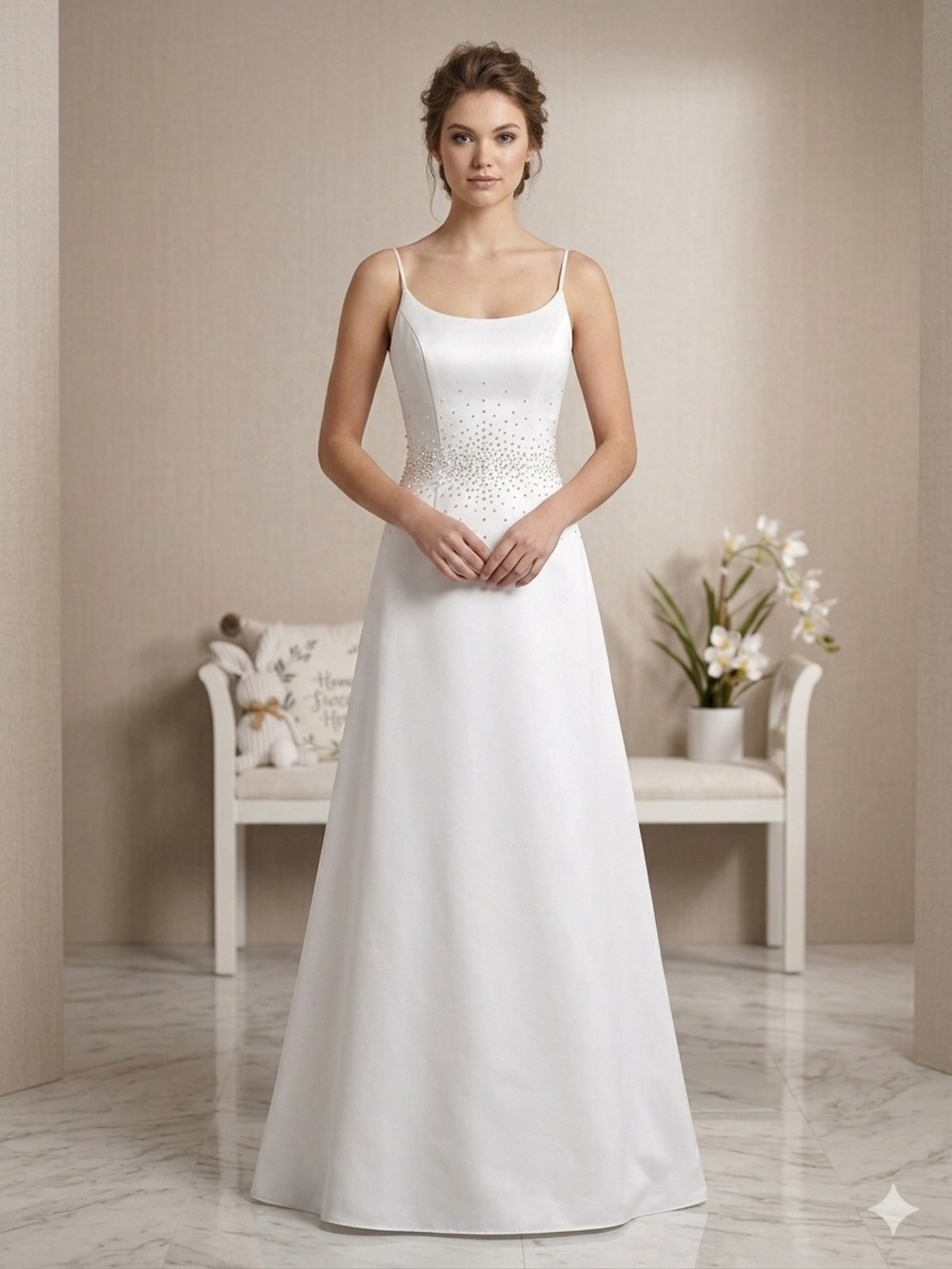 White A-Line Formal/Prom Dress with Beaded Waist Corset back